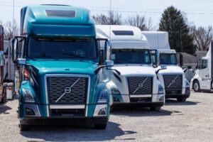 Blue and white 18 wheeler cabs