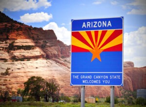Arizona sign and mountain