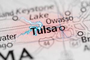 Closeup of tulsa, ok, on map